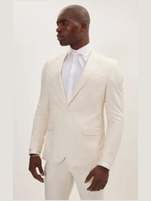 Ron Tomson Men's 180S Wool and Silk Single Breasted Suit - Off White