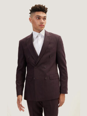 Ron Tomson Merino Wool Double Breasted Suit - Dark Burgundy