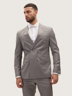 Ron Tomson Men's Super 180S Merino Wool Double Breasted Suit - Grey