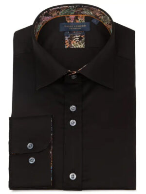 Guided London Long Sleeve Cotton Shirt In Black