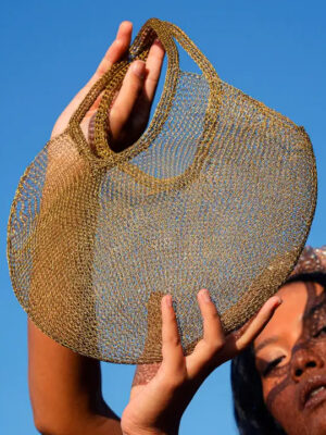 Brunna Co. Sol Mesh Wire Tote Bag in Dark Gold