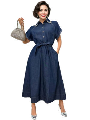 N By Nancy Denim Rhinestone Maxi Dress