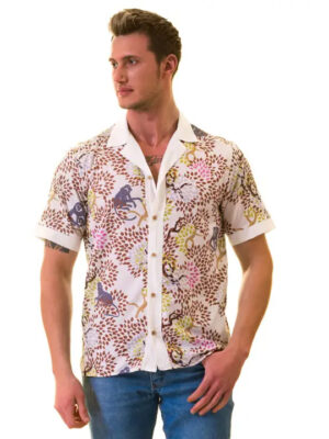 Men’s camp collar short sleeve Monkey Bonsai shirt front view