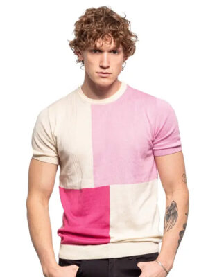 Eight X Mondrian Knit Shirt Shortcake paired with black trousers