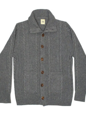 Dibi grey Donegal cardigan sweater with button front and textured cable-knit wool blend