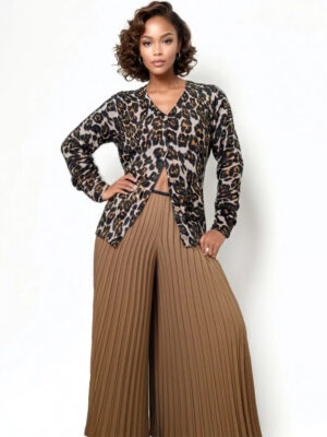 “N By Nancy leopard print rhinestone cardigan sweater with V-neck and long sleeves”